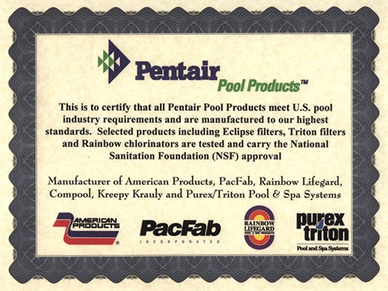 美国PENTAIR滨特尔泳池设备品牌授权书